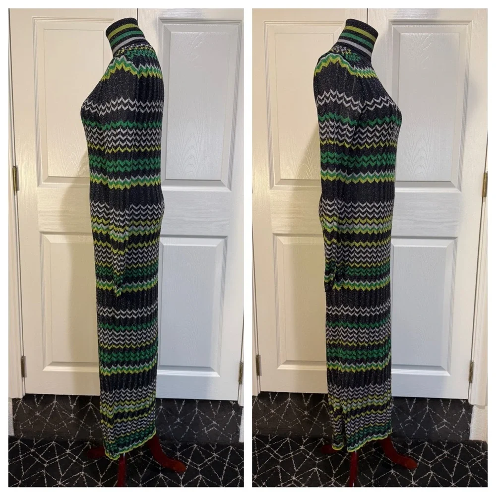 Karen Millen Patterned Sparkle Knit Roll Neck Jacquard Midi Dress